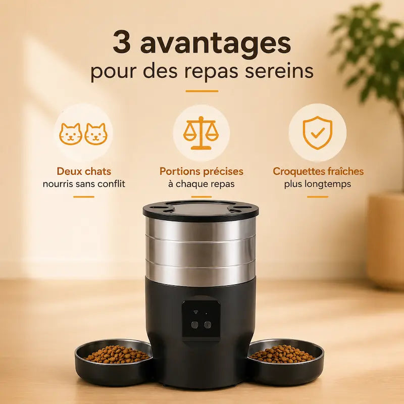 Distributeur intelligent croquettes double chat