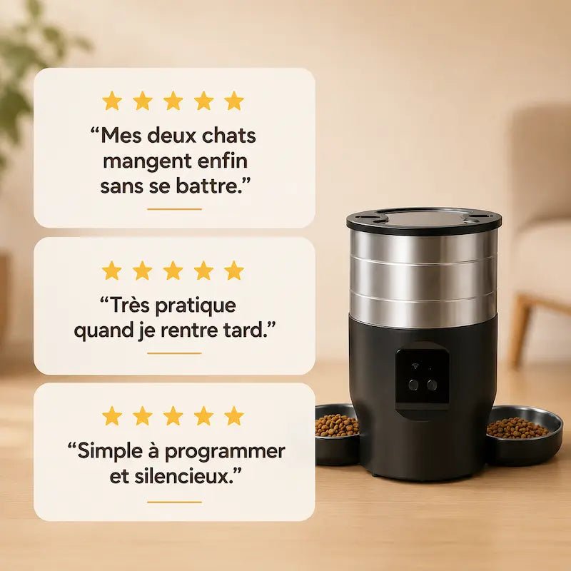 Distributeur intelligent croquettes double chat - Repas calmes | CatFlow