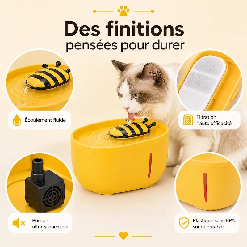 Fontaine à eau chat abeille - Ludique & silencieuse | BeeFlow
