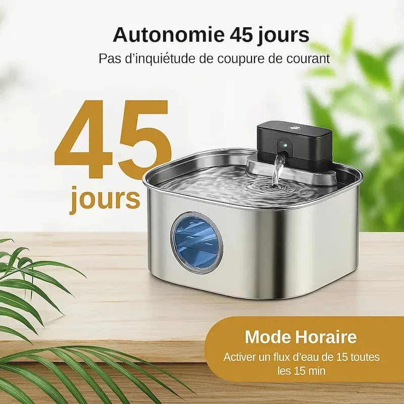 Fontaine à eau chat inox sans fil - Zéro câble, zéro risque Griffe d'Amour