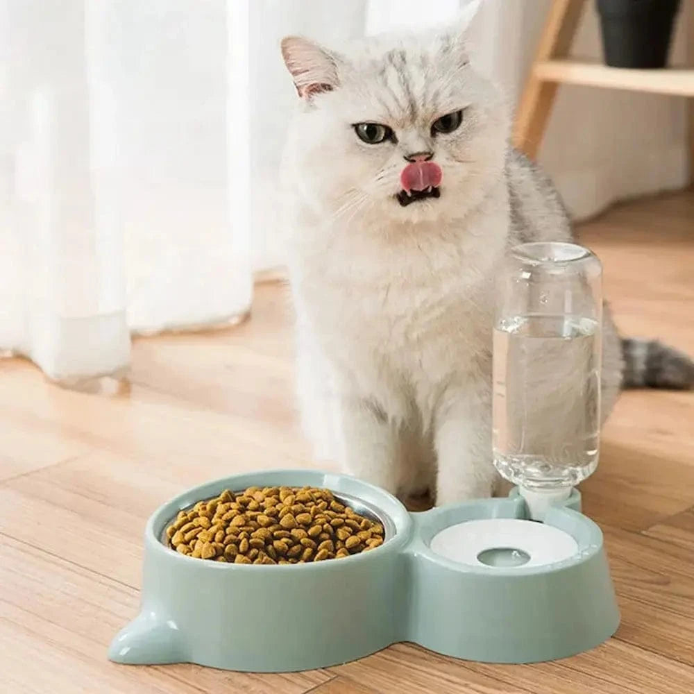 Gamelle croquettes et eau pour chat - 2 en 1 pratique Griffe d'Amour