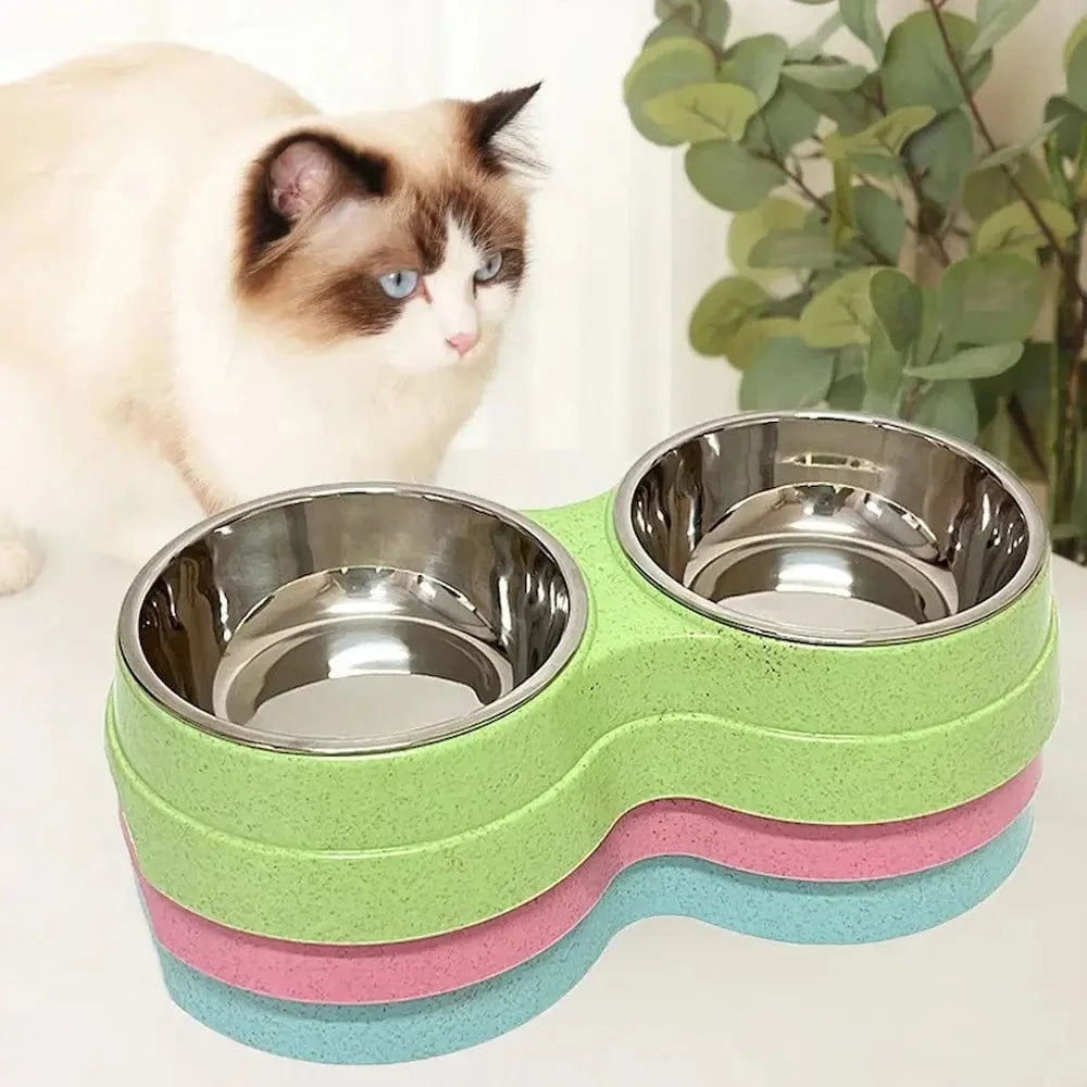 Gamelle double inox chat - Pratique, antidérapante et stable Griffe d'Amour
