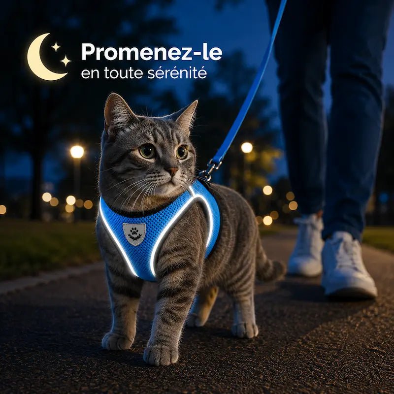 Harnais réfléchissant chat - Visibilité nuit | GlowWalk