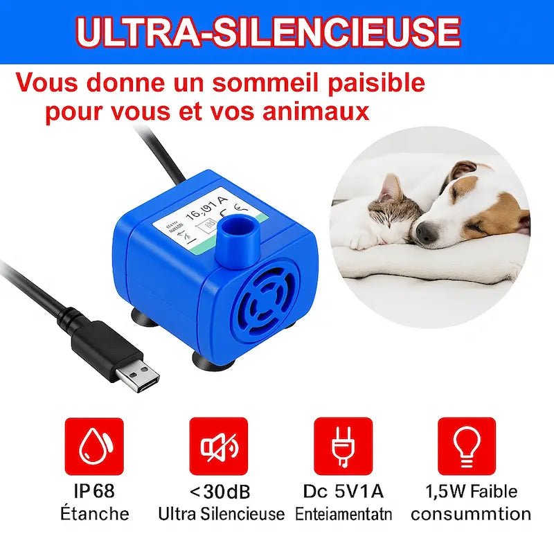 Pompe fontaine à eau chat - Ultra silencieuse