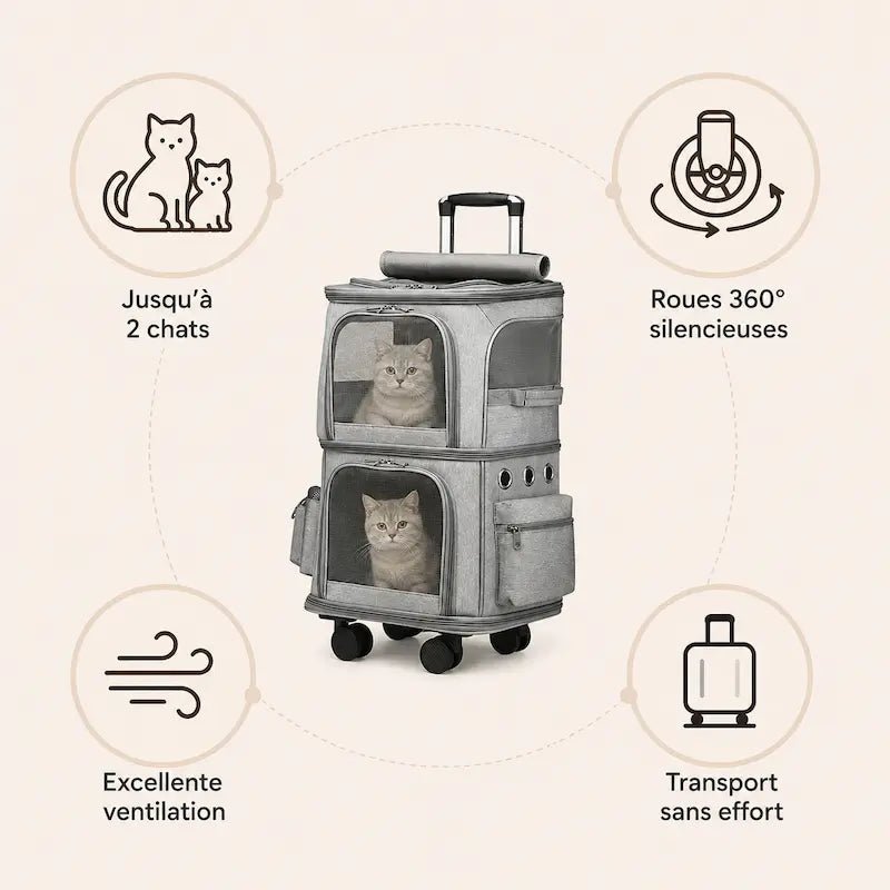 Sac de transport à roulettes pour 2 chats - Zéro effort | DuoRoll